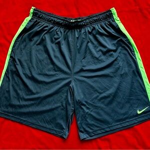 Nike Dri-Fit-Basketball shorts-Navy Blue & Lime Green strips-XXL